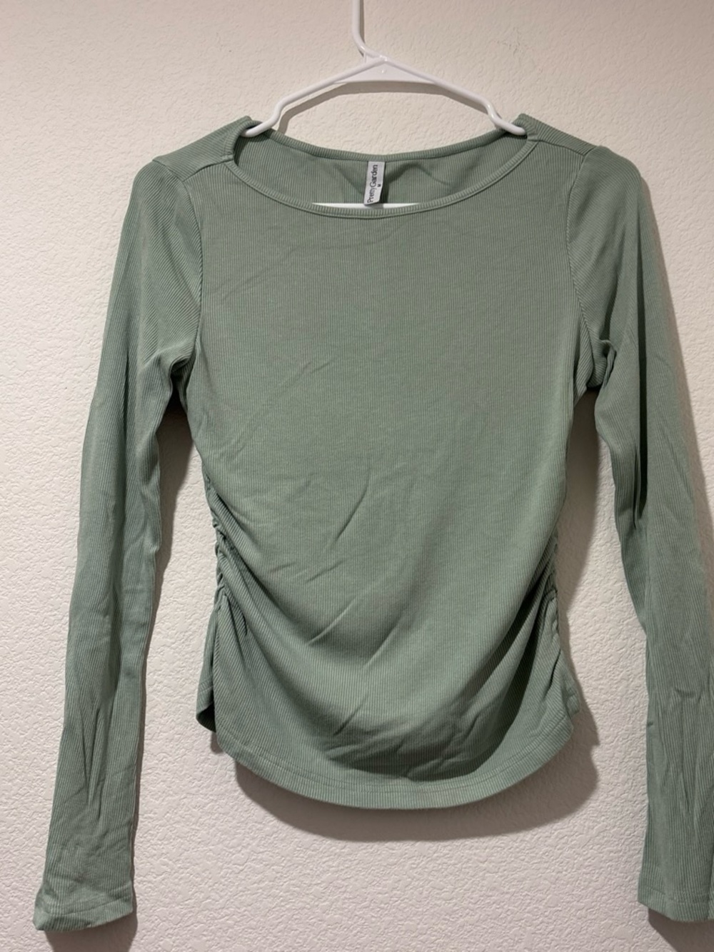 Amazon Long Sleeve Ruched Side Top - Sage Green